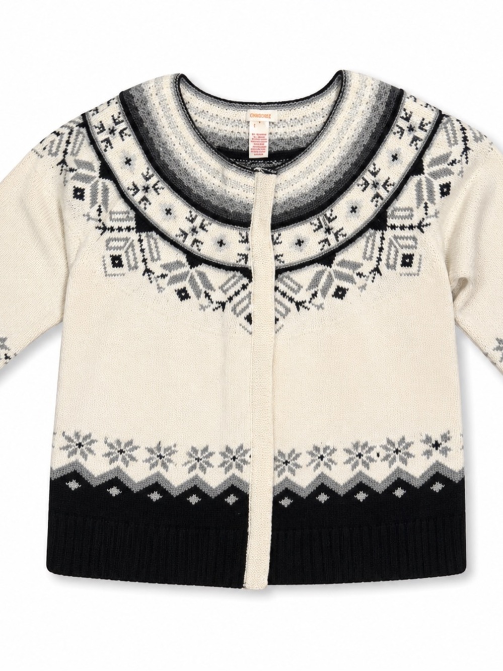 Sundance Cream & Black Nordic-Pattern Fair isle Cardigan Wool Blend